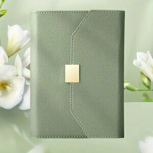 Sage Green Faux Leather Pockets Business Journal, Daily Office Use Memo Notes